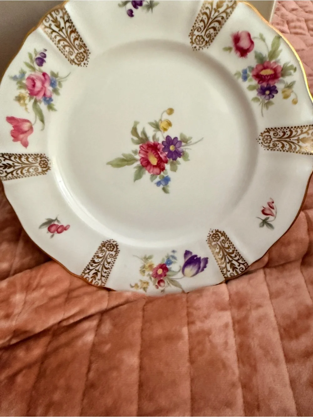 Vintage K&A Krautheim Selb Bavaria Germany Floral Porcelain Plate Gold Trim